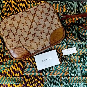 Gucci Bree Crossbody Canvas Leather Bag Purse